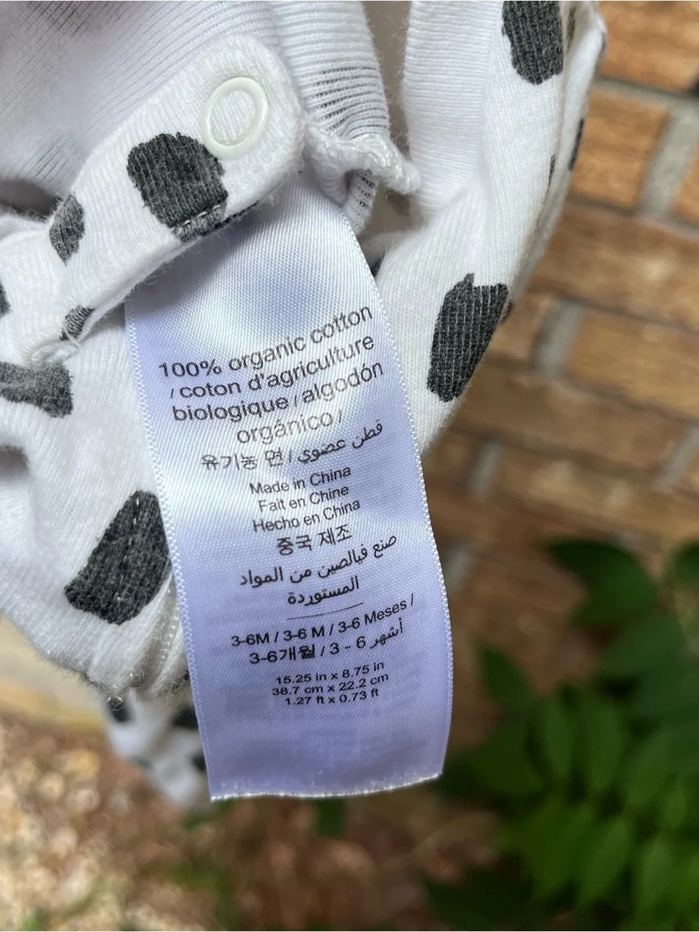 Pottery Barn White One-Piece Footed Pajamas w/ Black Spot Print Organic Cotton